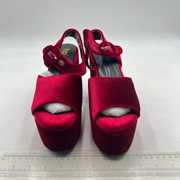Pazzion Wine Chunky High Heel Platform Sandals Open Toe Ankle Strap Buckle Shoes - Picture 3 of 8